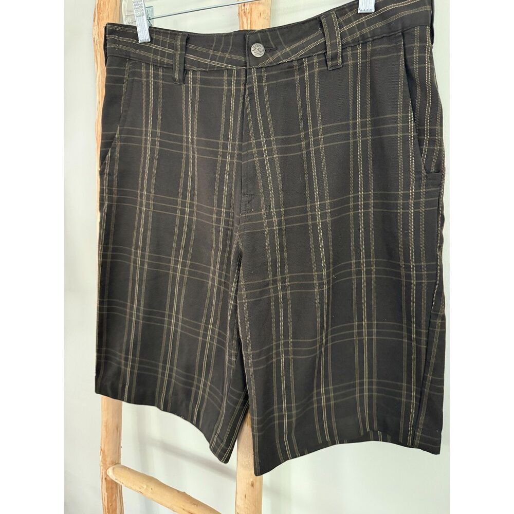 Rusty Plaid Surf Skater Shorts Mens 32 Brown Casual Lightweight Beach Hybrid